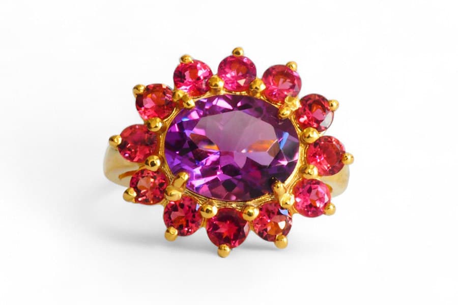 Amethyst & Pink Tourmaline Bicolor Candy Ring