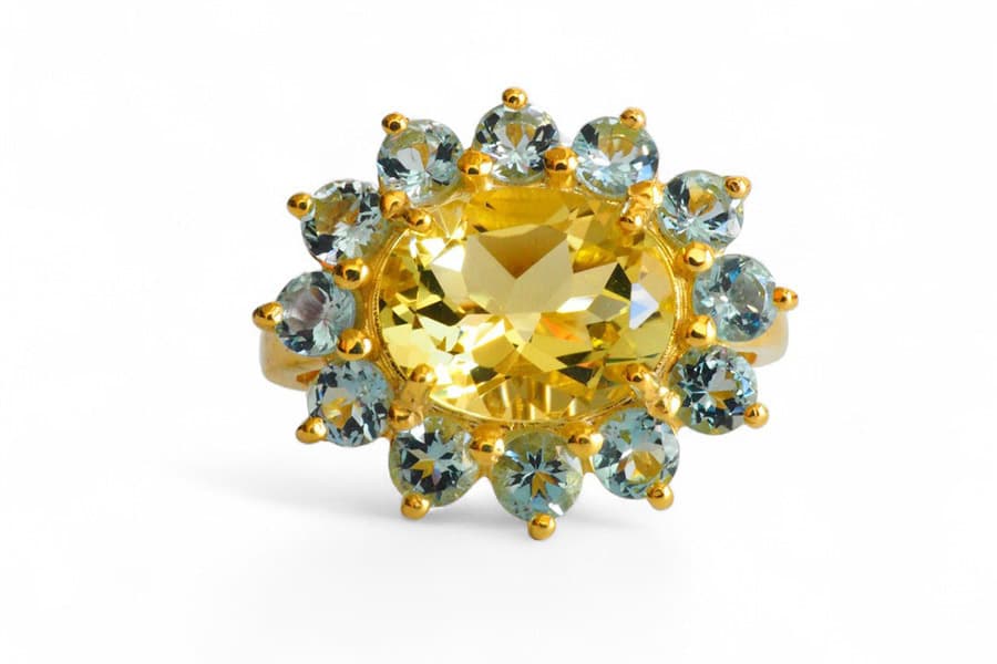 Lemon Quartz & Aquamarine Bicolor Candy Ring